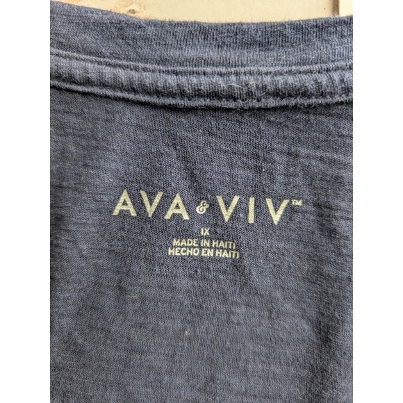 Ava Viv Size 1X Dark Blue V Neck Womens Short Sleeve Casual Top - Picture 2 of 8